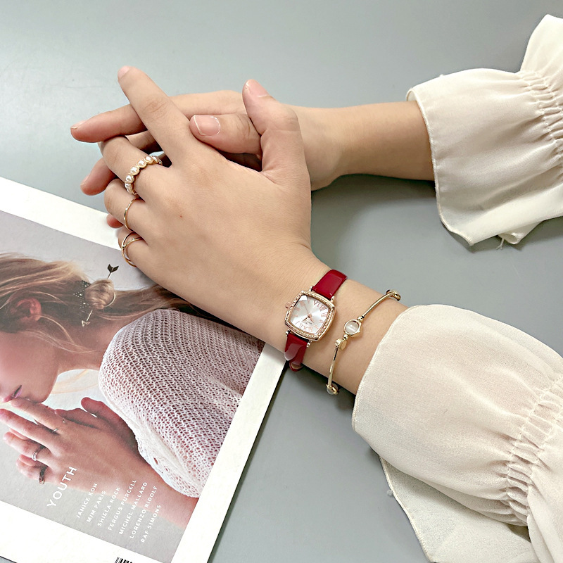 IBSO New Genuine Leather Waterproof Small Square Elegant Fashion Trend Student Simple Women's Watch_voghion.com