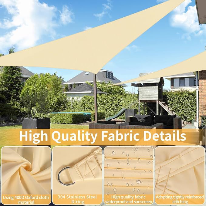 Household Triangular Rainproof Sunshade Sail, Yard Patio Sunshade Canopy, Tear-Resistant Outdoor Tarpaulin