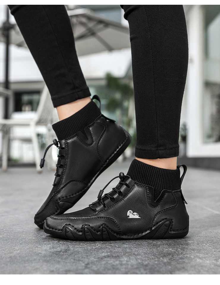 Bốt Martin cổ vừa unisex kiểu dây thun, đế bằng, form rộng — C8005 kaki, C8005 màu xám, C8005 màu đen, C8005M kaki lót nhung chi tiết 15
