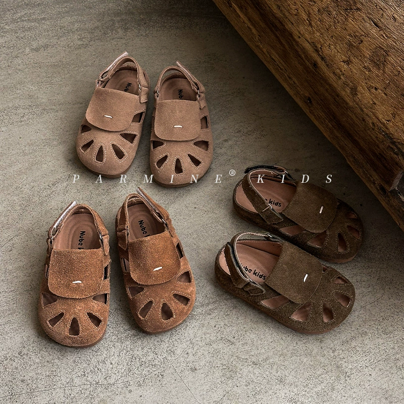 Кожаные детские британские ретро сандалии летние новые мужчины и женщины детские сандалии сандалии