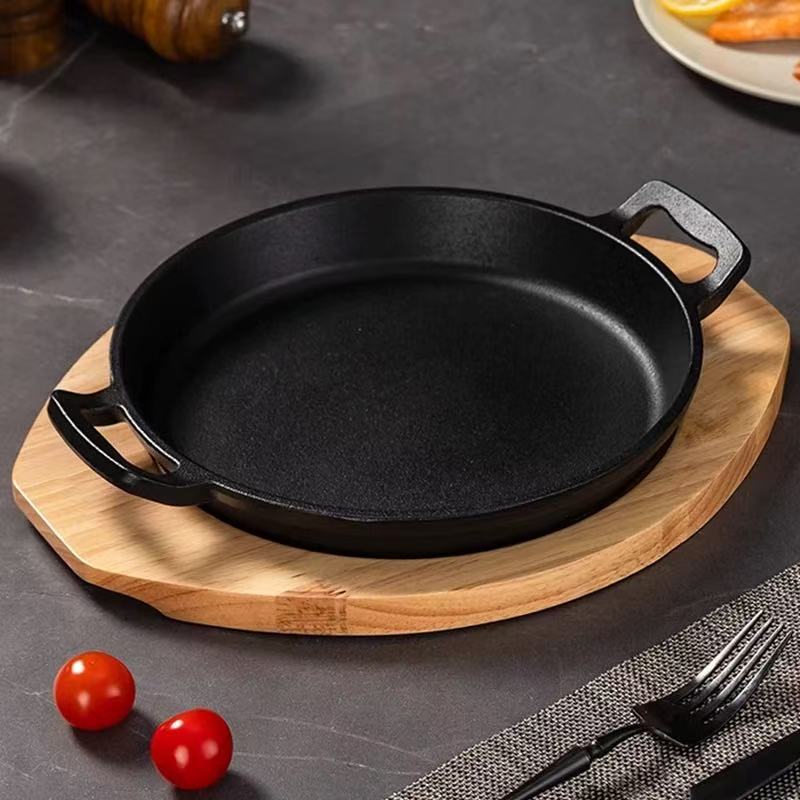 Plancha para Asar Redonda de Hierro Fundido Multifuncional con Asas Dobles para Barbacoa y Restaurantes