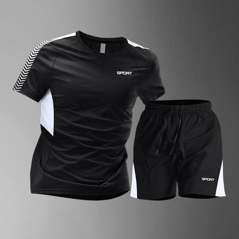 Trajes deportivos para hombres hielo veloz ropa seca camiseta de fitness correr mangas cortas pantalones cortos trajes de entrenamiento fábrica transfronteriza al por mayor