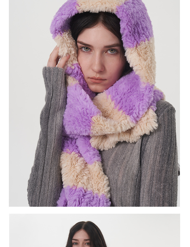 Women's Scarves Soft striped two-color plush scarf for women winter new warm thickened versatile cute knitted scarf scarf_voghion.com