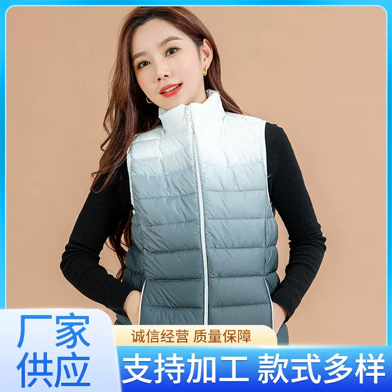 新款轻薄立领羽绒棉马甲女背心修身显瘦保暖时尚羽绒棉渐变色外套