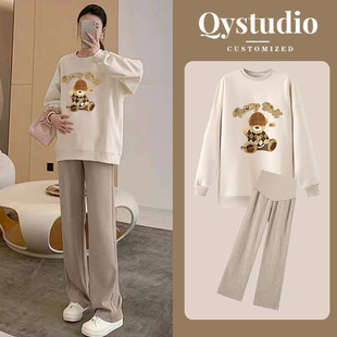 Autumn and Winter Outer Wear Pregnant Women's Pants Pregnant Women's Sweatshirt Pregnant Women's Long Sleeve Pregnant Women's suit Loose plus size