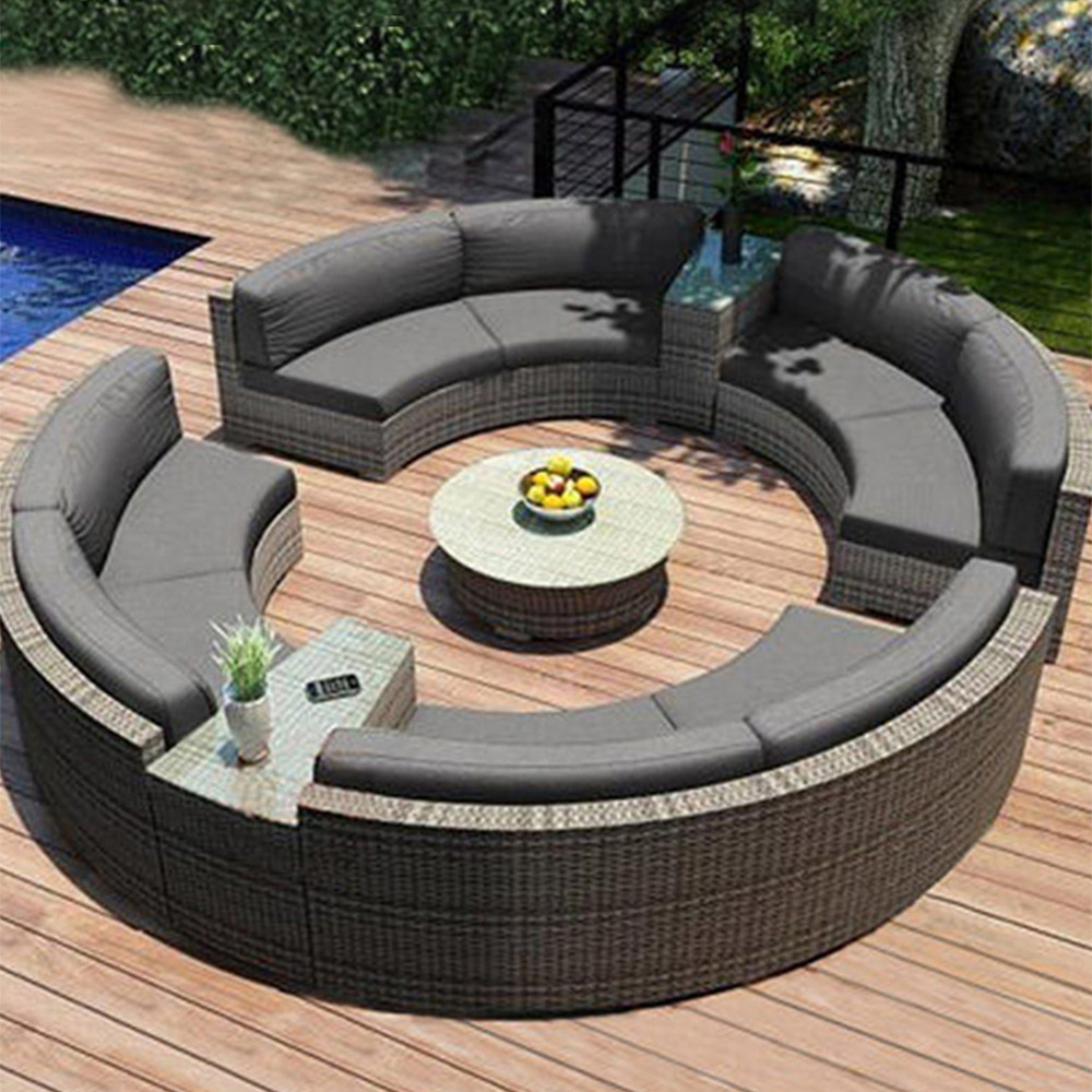 Outdoor semi-circular courtyard, circular arc-shaped outdoor garden sofa, semi-circular living room rattan chair