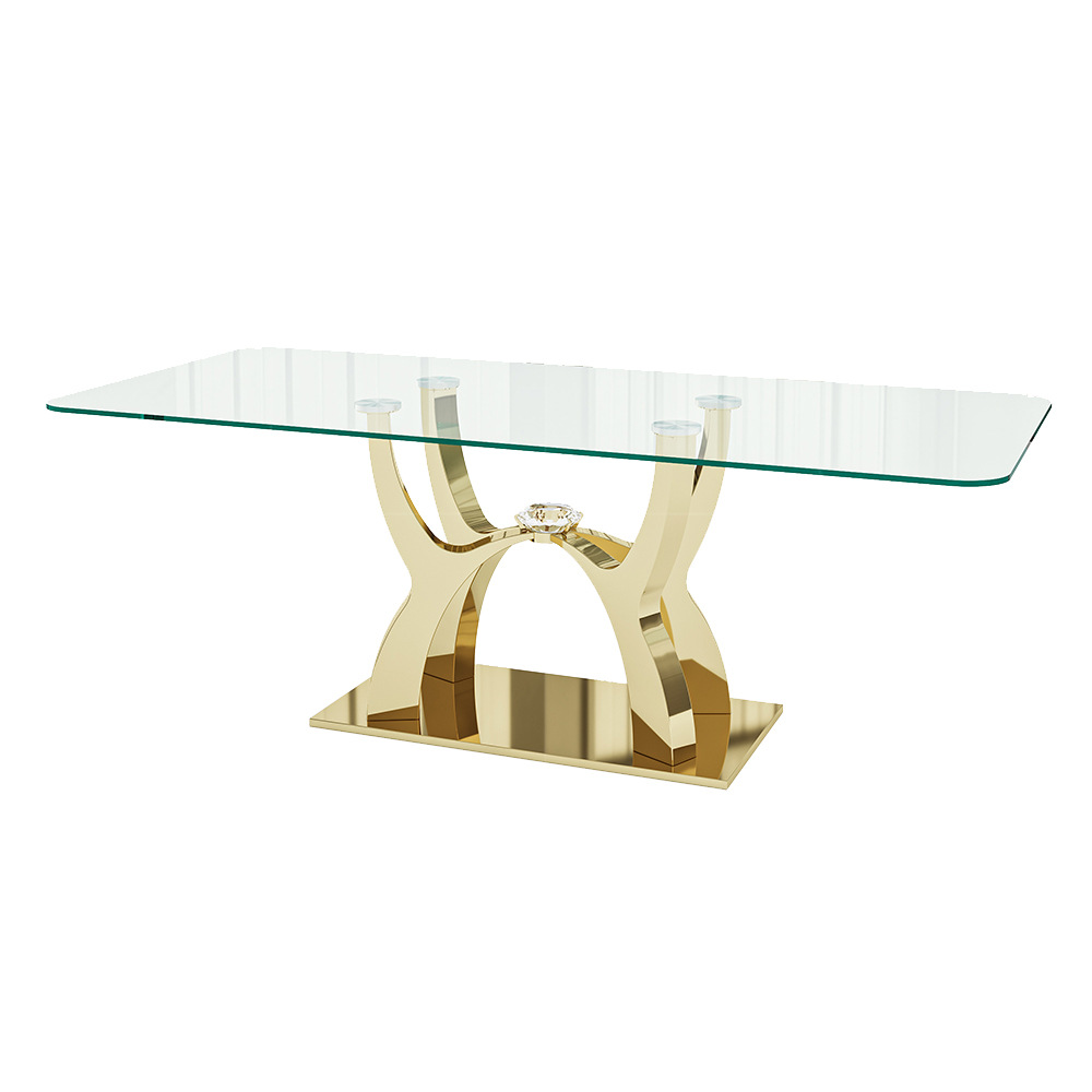 Mesa de Comedor Moderna de Acero Inoxidable con Vidrio Templado, Desmontable, para Comedor image 8