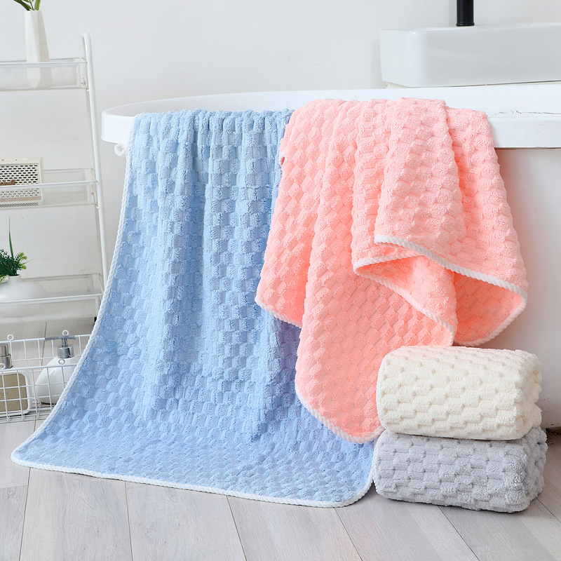 Manufacturer Wholesale Cloud Grids Bath Towel Home Daily Use Towel Set Coral Velvet Soft Absorbent Breathable Candy Towel