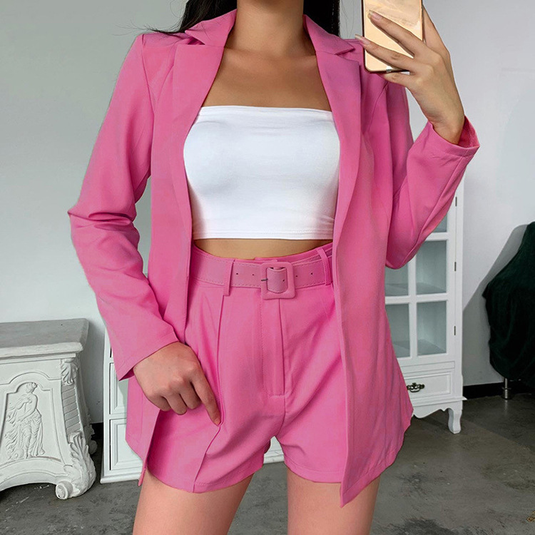 Europe And The United States Amazon 2021 New Cross-border Suit Belt Jacket Women's Fashion Casual Suit Collar Cardigan Suit