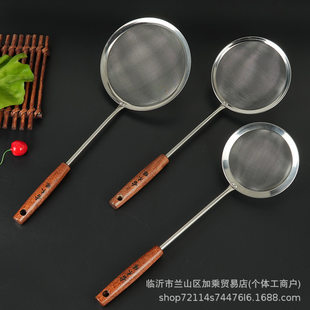 Household stainless steel colander for noodles, kitchen wooden handle, fence, frying spoon, hot pot filter spoon, ancient wooden mesh colander
