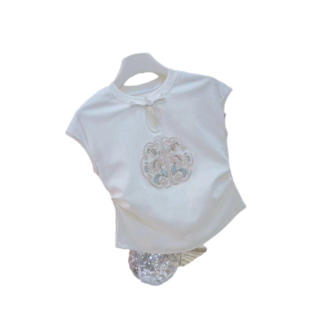 Traje para niñas 2024 verano nuevo estilo de moda nacional sin mangas para niñas de mediana edad y grandes pantalones de chaleco para niños de dos piezas ropa del tesoro femenino verano