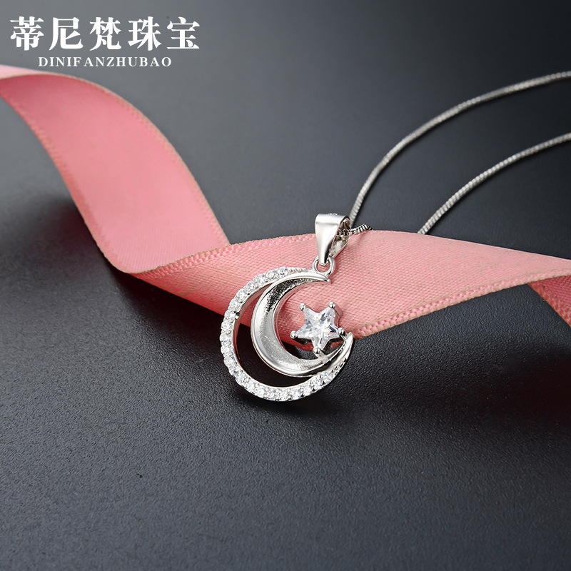 Diamante incrustado joyería de moda clavícula cadena estilo japonés y coreano s925 plata circón collar fresco estrella Luna accesorios colgante