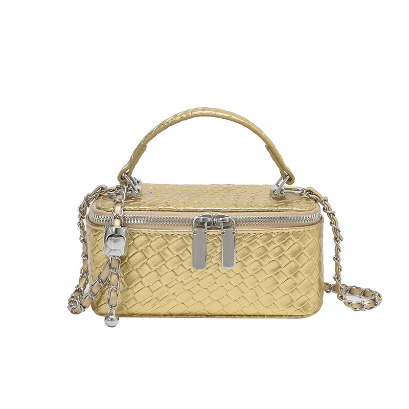 2026 nueva textura transfronteriza tejida bolsas de maquillaje bolsas pequeñas bolsas cuadradas pequeñas bolsas de viento de un hombro bolsas de mano de cadena