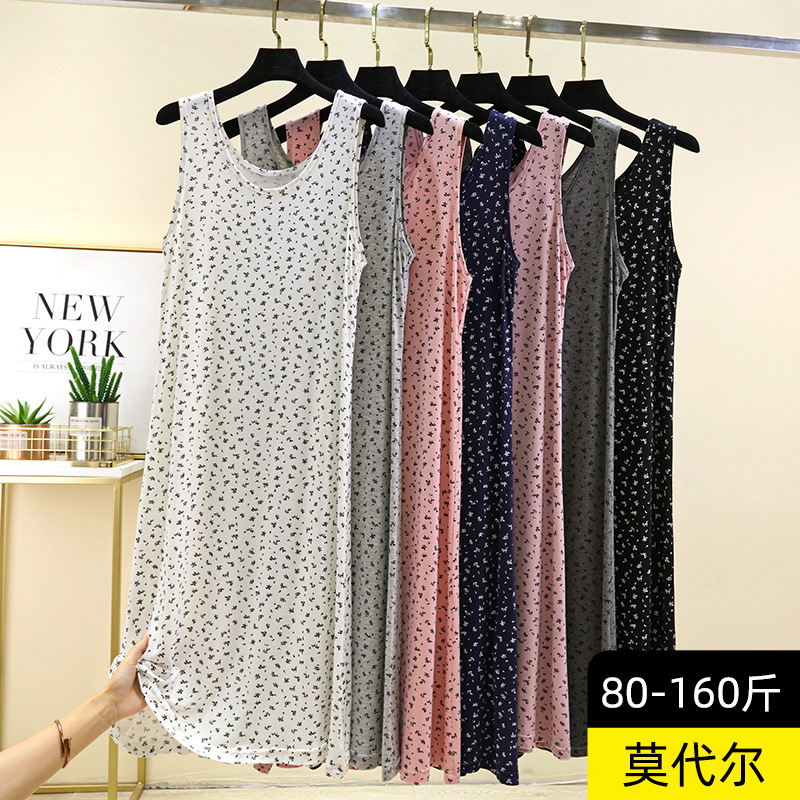 Loose Modal Tank Dress for Women, Mid-Length Summer Base Dress, Casual Dress, Plus Size Slimming Home Nightdress