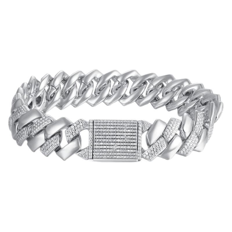 s925 plata mosaico 14MM ancho pulsera de moda hip-hop cubana para hombres Europa y América transfronteriza TK fábrica directa