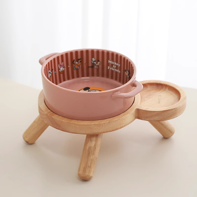 Disney serie Mickey perros cuello de cuello de cuenco de madera para mascotas para gatos comidas elevadas estanque de comida anti-derrocamiento
