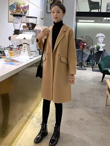 New woolen coat for women, mid-length, trendy Korean-style loose camel-colored wool coat for autumn and winter—fashionable.