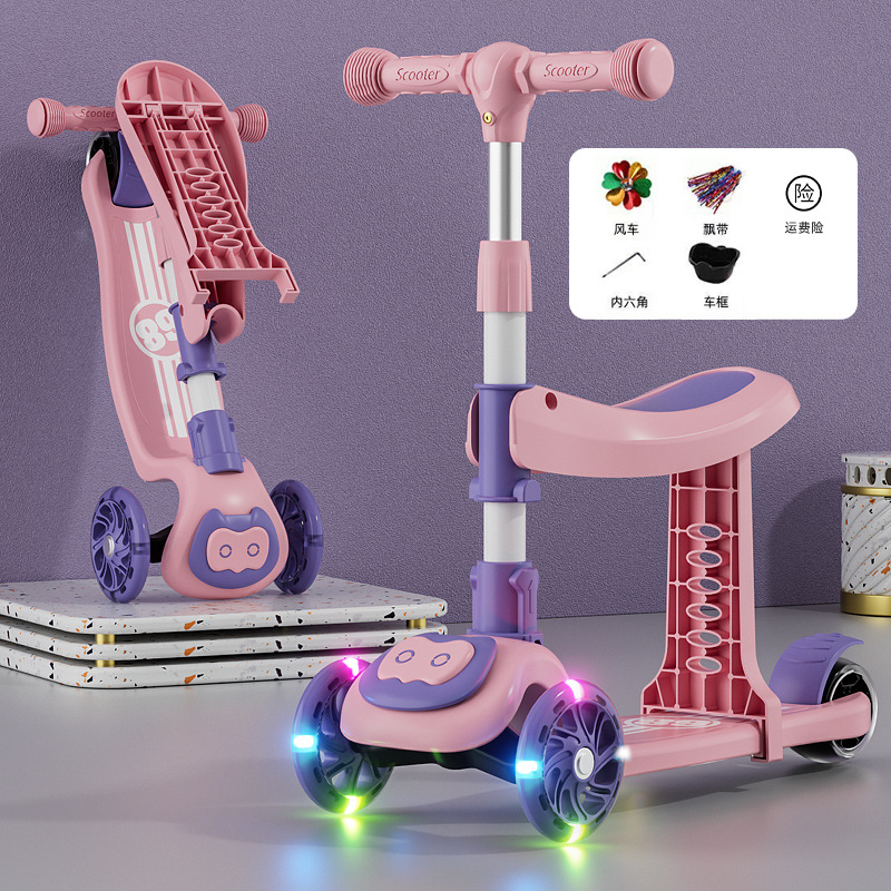 El nuevo Scooter para niños con asiento puede sentarse y deslizarse tres en uno niños y niñas de tres ruedas 1-2-3-5-6 AÑOS NIÑOS