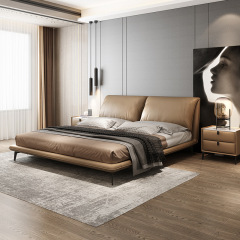 Italian minimalist leather bed luxury modern simple master bedroom bed baxter down soft package double elephant ears bed 