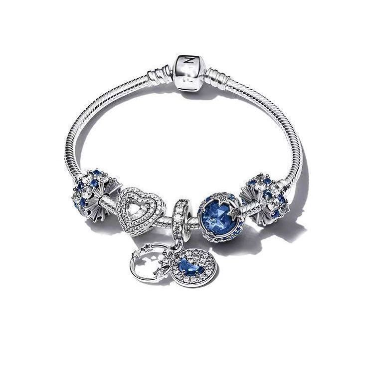 Authentic S925 Sterling Silver Sparkling Galaxy Bracelet Ocean Heart Beaded Bracelet Cute Pet Angel Valentine's Day Birthday Gift