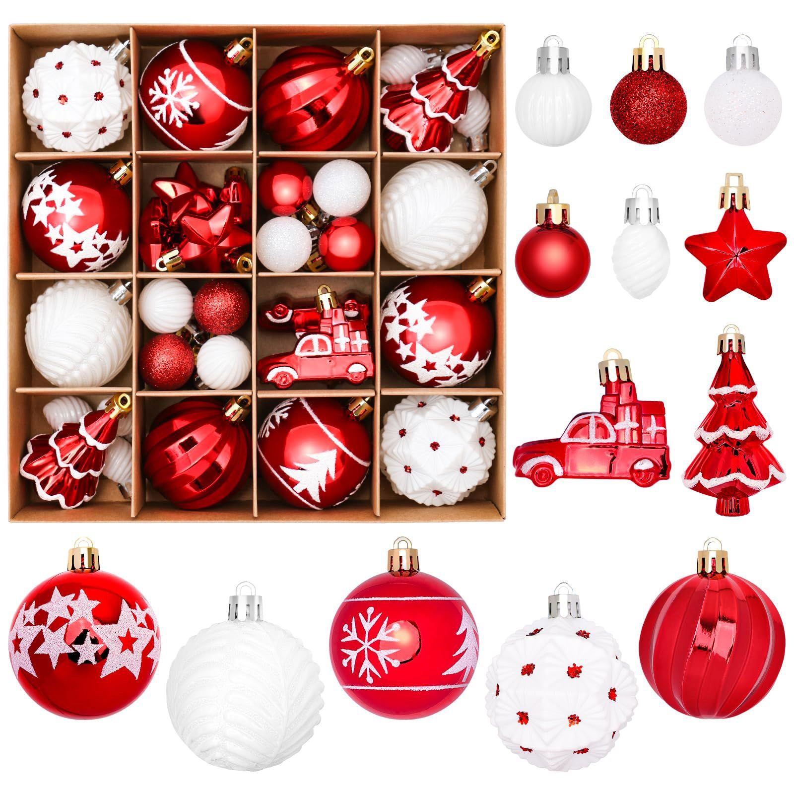 Navidad 6CM rojo y blanco 42 bolas de Navidad pintadas boutique colgante de árbol de Navidad