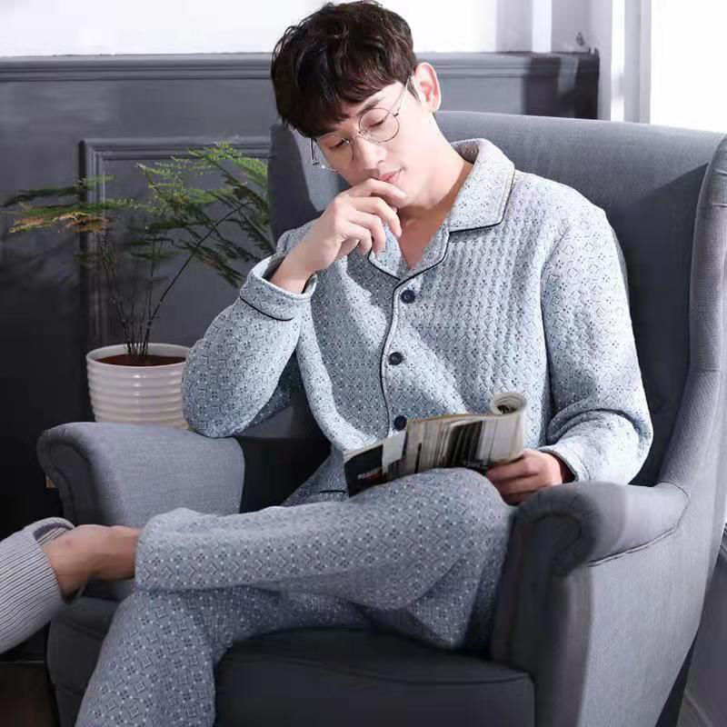 Otoño y invierno engrosado vestido exterior pijama de hombre invierno de hombre tamaño grande delgado intercalado de aire de algodón ropa para el hogar