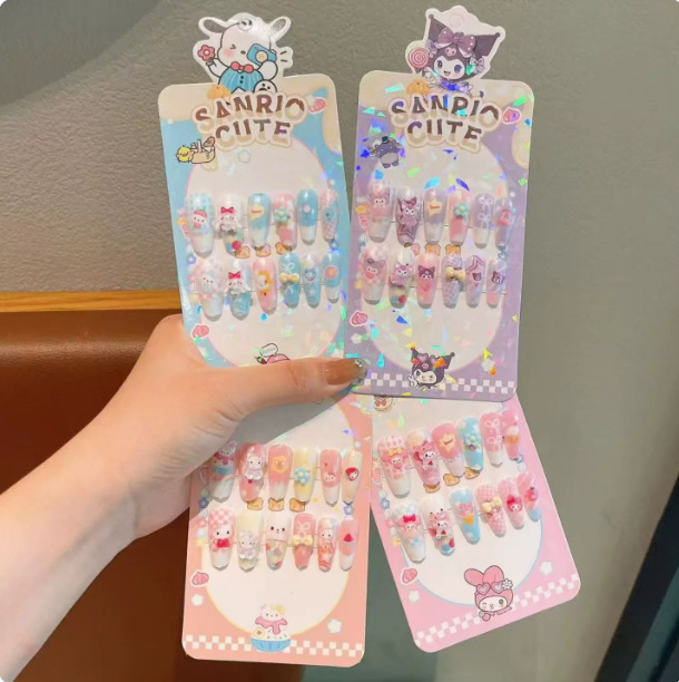New Boxed Children's Removable Wearable Nails for Little Girls, Removable Nail Stickers, Cartoon Exquisite Nail Stickers, Nail Pieces