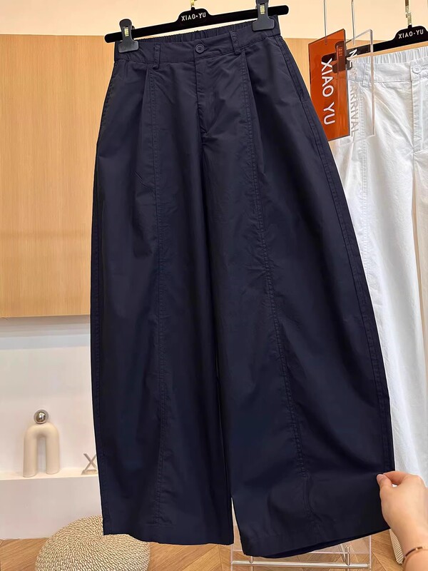 藏青色阔腿裤女夏季新款大码梨形身材小个子显瘦百搭九分休闲裤|undefined