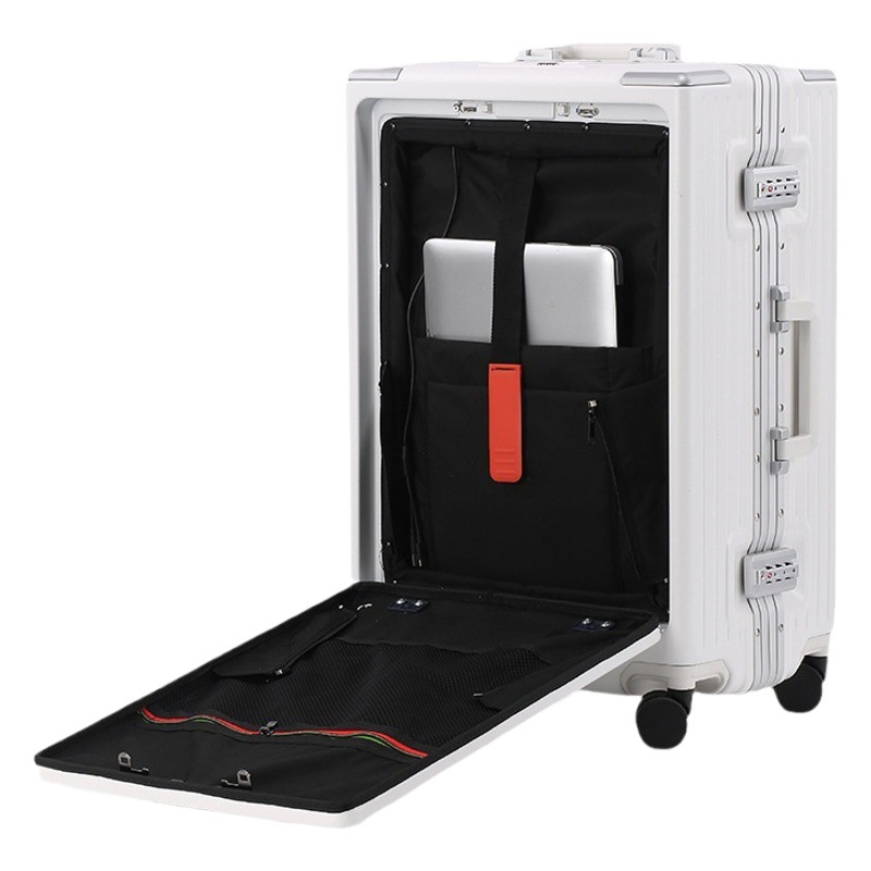 Maleta Multifuncional para Comercio Exterior Transfronterizo, Maleta de Aluminio de 24 Pulgadas con Marco de Aluminio, Interfaz de Carga Dual USB, Compartimento para Computadora con Apertura Frontal, Maleta de Mano de 20 Pulgadas