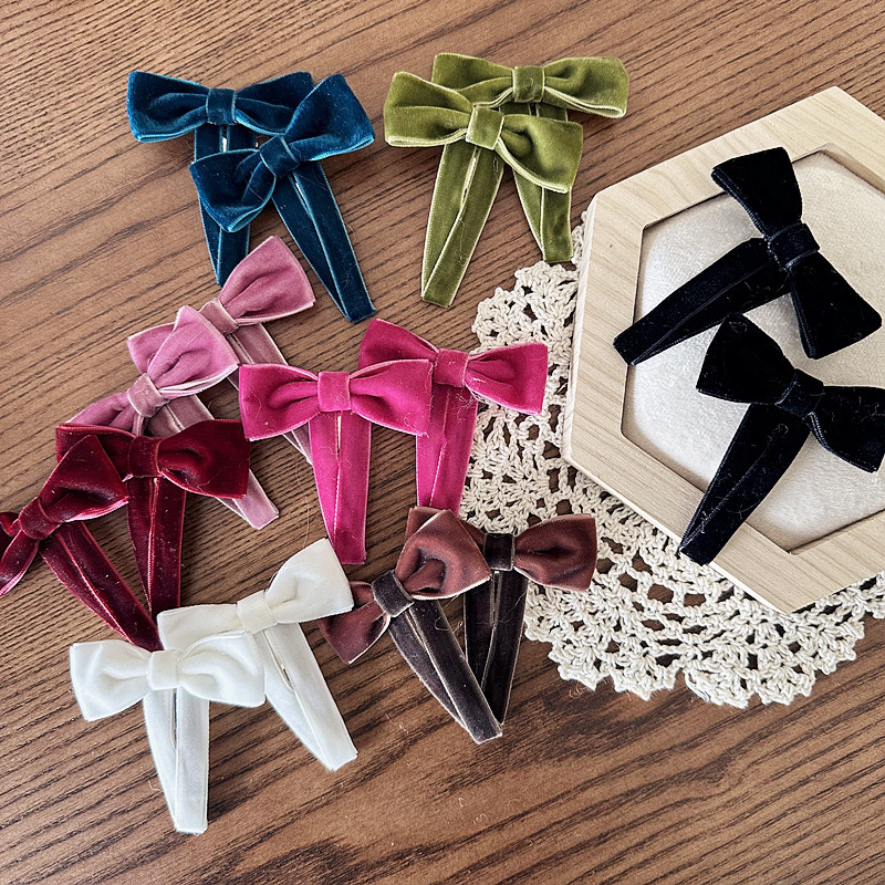 New autumn and winter children's lady all-match velvet bow pair BB clip flow sea clip hair accessories headdress side clip