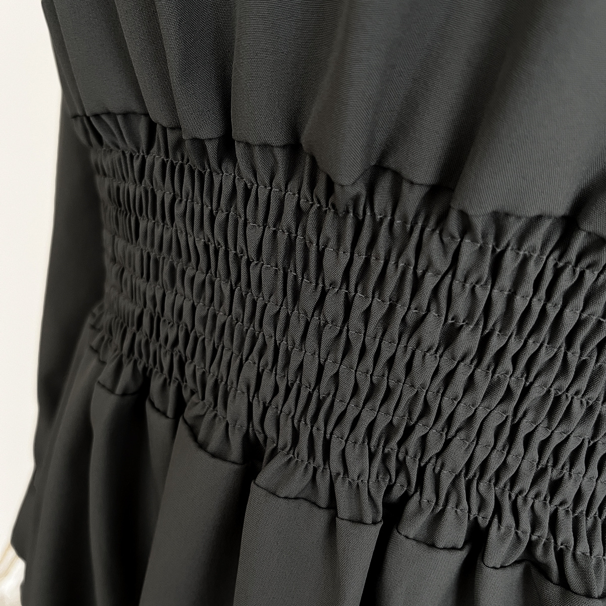 Blouse Collar Dress Women Smocking Waist Controlled Long Sleeves Spring Autumn Women Clothing