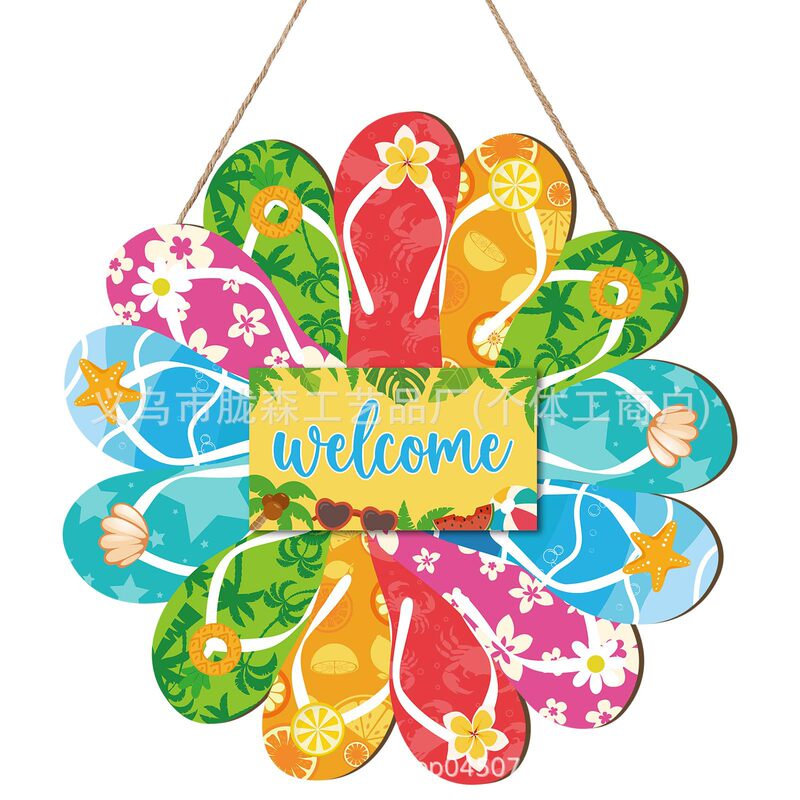 Cross-Border Summer Slipper Style Hanging Sign Flip-Flop Style Country Style Summer Courtyard Indoor and Outdoor Front Door Decoration