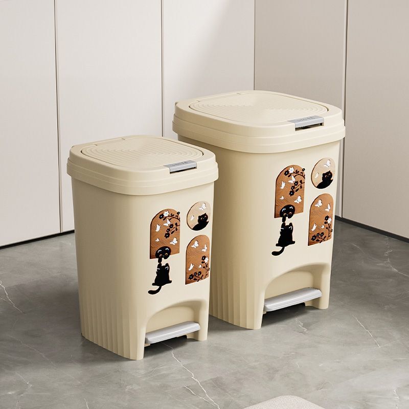 Large Capacity Household Pedal Trash Can with Press and Double Open Design, Cute Ins Style, Sealed and Odor-Proof Kitchen Trash Can