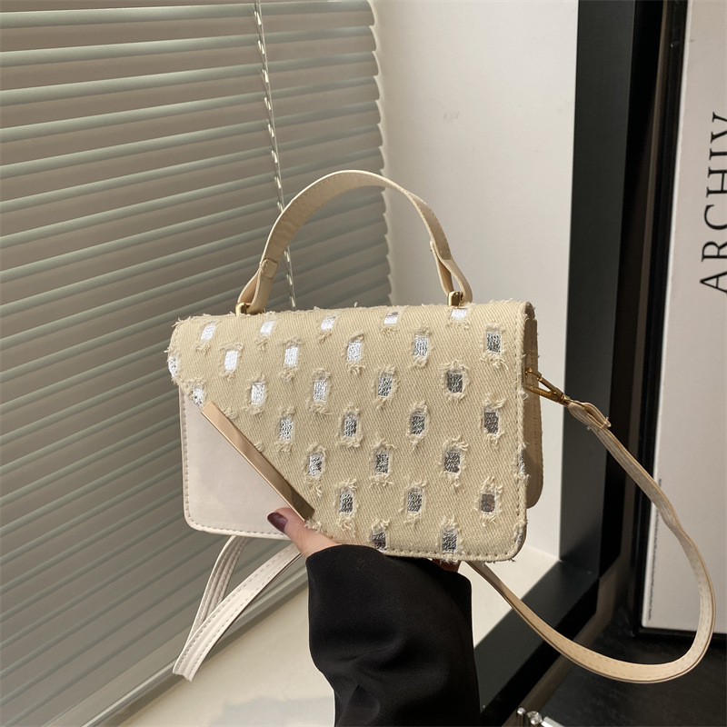 Bolsos transfronterizos para mujer 2024 nuevo denim de moda de moda casual colorida cadena de todo fósforo bandolera pequeño bolso cuadrado