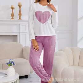 跨境爆款爱心图案短袖长袖套装连衣裙家居服多种款式多颜色可选择