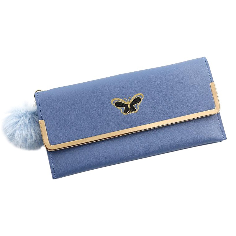 Moda casual de cercanías billetera larga mariposa color sólido cambio tarjeta bancaria embrague cartera monedero
