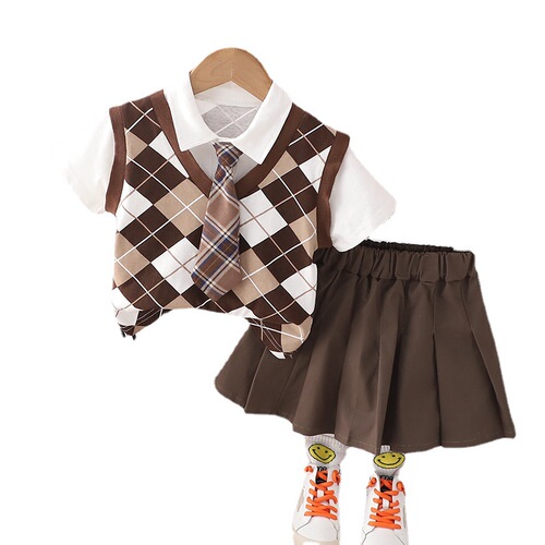 Children's Summer Korean Style Set  New Boys and Girls College Style Short Sleeve Shirt Vest Baby Two Piece Set Fashion