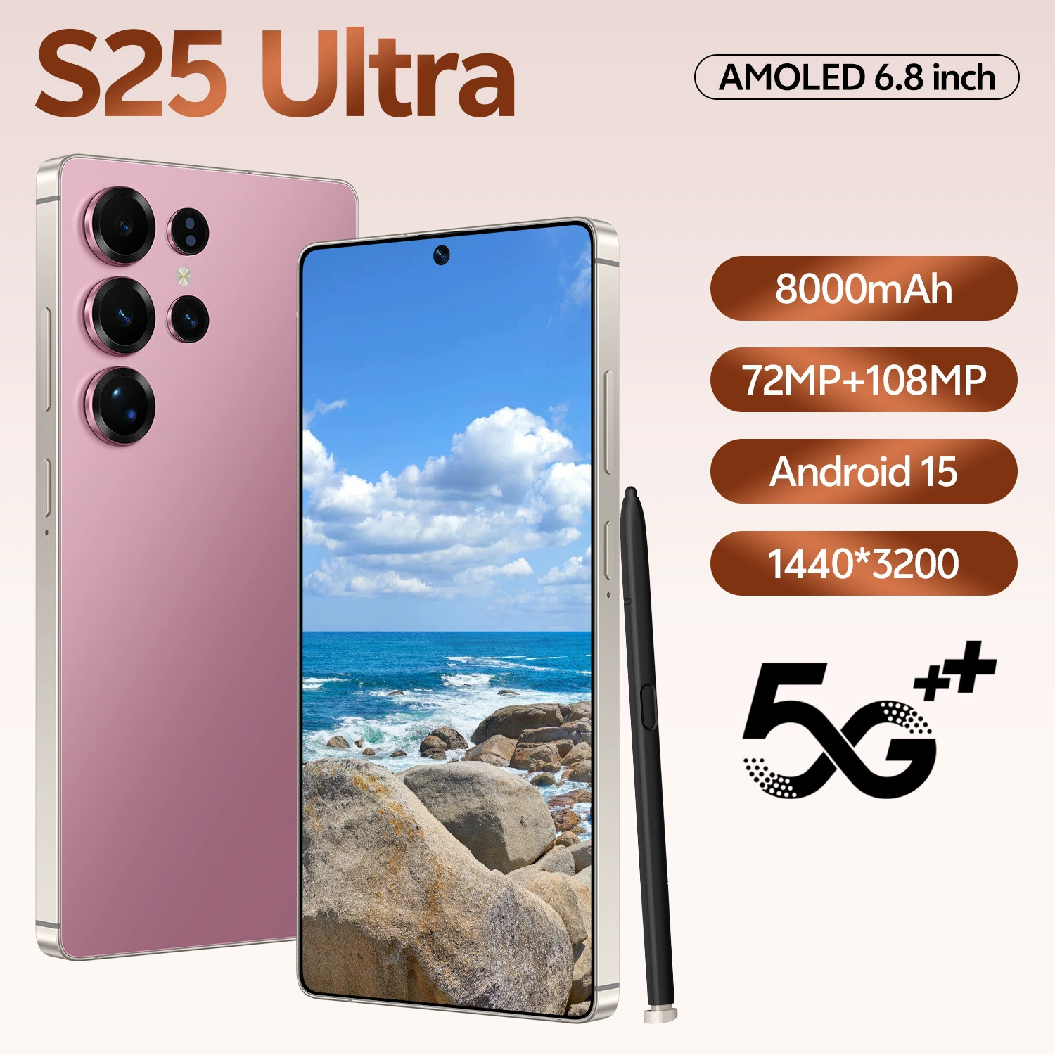 Смартфон S25 7,3 дюйма с широким экраном, многорегиональный стандарт питания (EU/US/UK/AU), несколько цветов