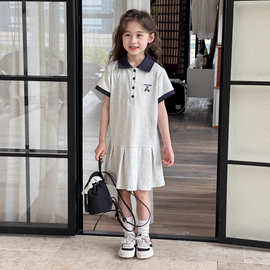 女童polo连衣裙2025夏季新款儿童韩系学院风收腰中大童百褶短裙子