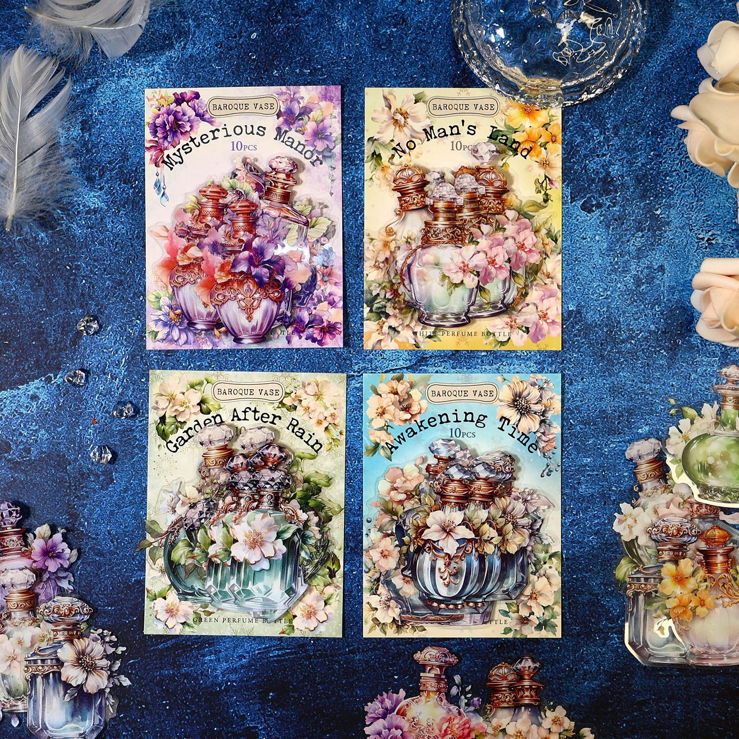 Bosque antiguo pegatinas para mascotas botella barroca serie flor vintage botella diario material DIY 4 opciones