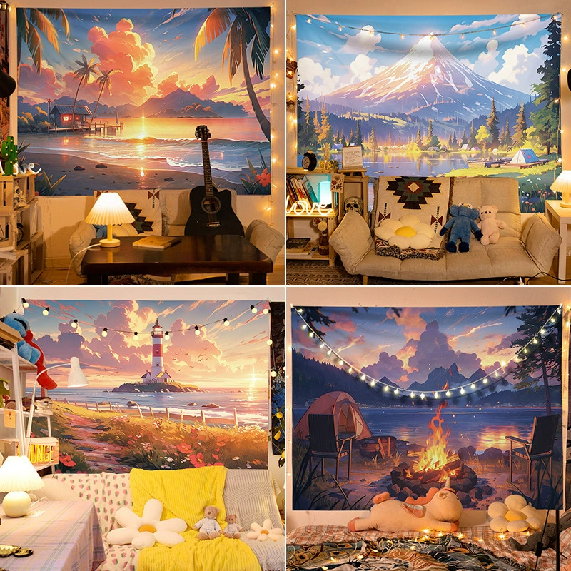 Ткань для фона для спальни, подвесная ткань для пейзажа, фон для прикроватной тумбочки, декоративная настенная ткань, гобелен для общежития, холст для комнаты, фон для стены