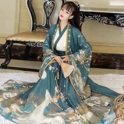 Tang Dynasty Hanfu  Green Red Princess cosplay Fairy dress for women  Chinese wei jin song wind waist Ru daily wind ancient fairy skirt 
