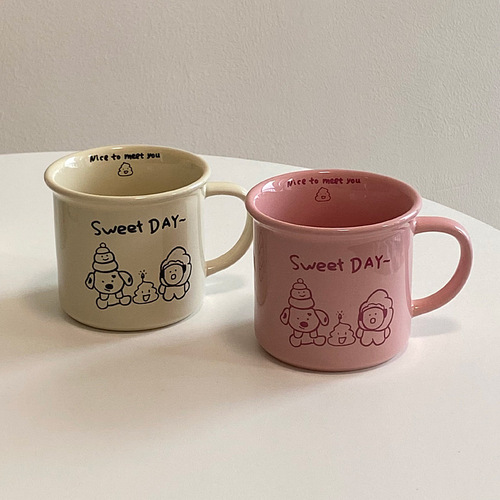 Funny Dad’s Best Friends Ceramic Mug Cartoon Puppy Illustration American Coffee Cup Pink Couple Water Cup