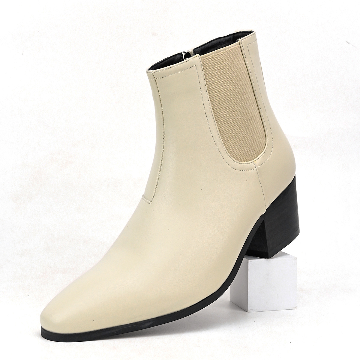 Herrenschuhe Stiefel Herbst- und Winterstiefel Mode Stiefeletten mit hohen Absätzen Kleine quadratische Stiefel mit hohen Absätzen Stiefel Erhöhen Sie die Herrenschuhe mit hohen Absätzen_voghion.com
