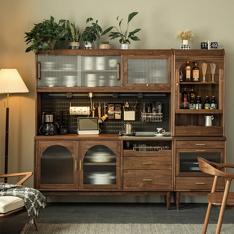 North American black walnut solid wood sideboard cabinet living room retro Nordic high cabinet integrated Wall small apartment locker