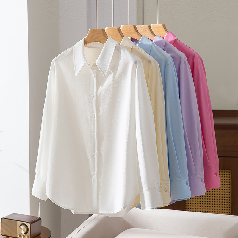 25 years spring and summer new women's shirt three-dimensional tailoring casual breathable Tencel lapel Lyisel cotton shirt women 25 years spring and summer new women's shirt three-dimensional tailoring casual breathable Tencel lapel Lyisel cotton shirt women