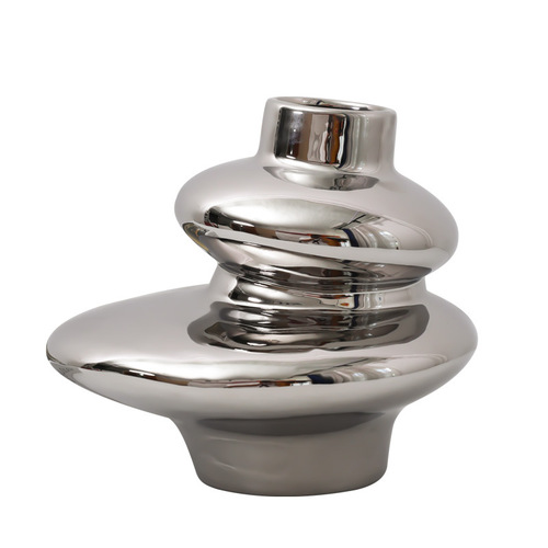 Nordic light luxury electroplated silver special-shaped creative ceramic vase living room restaurant model room bookcase TV cabinet ornaments