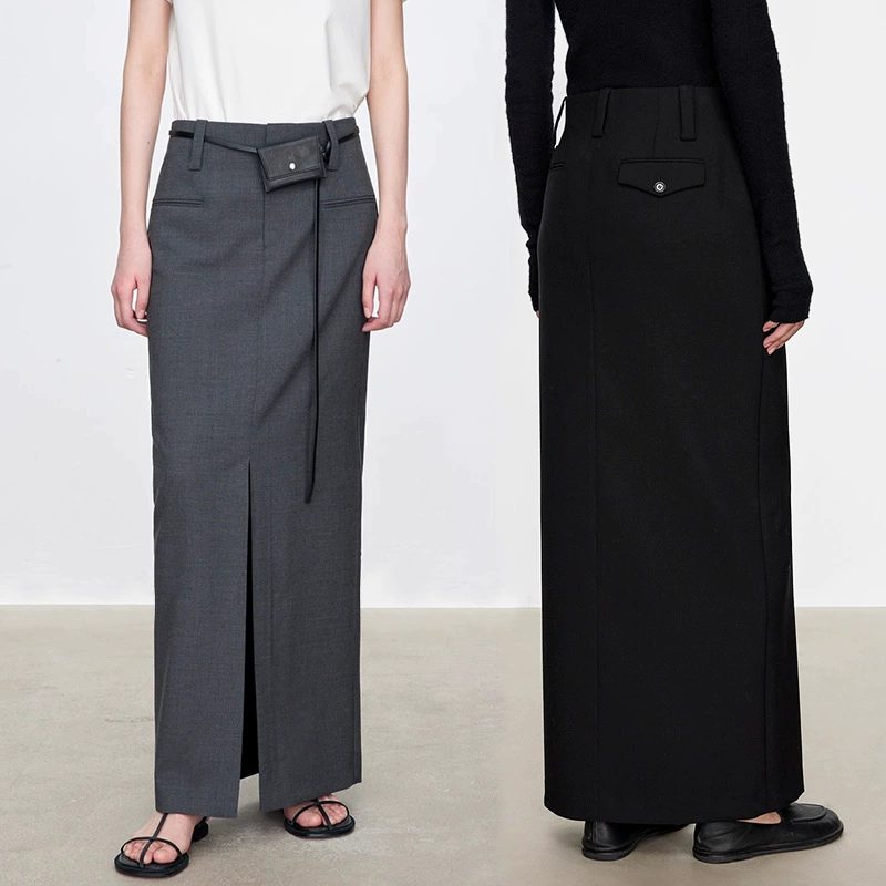 Весна и осень Новая универсальная бумажная Мужская юбка из камвольной шерсти в простом стиле, в том же стиле, с разрезом спереди, для женщин