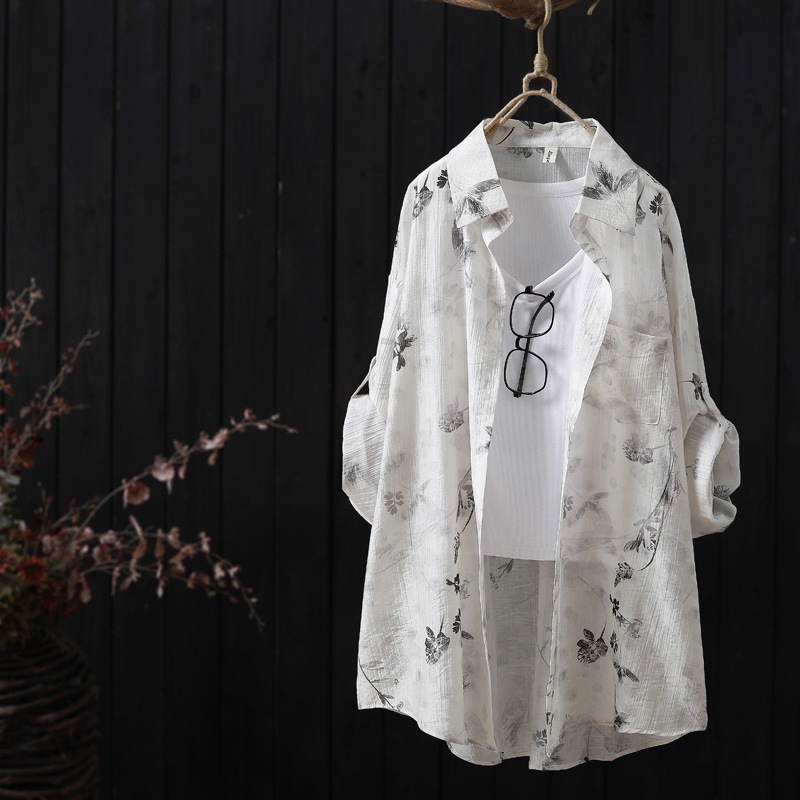 252g Weight Wholesale Women's Chinoiserie Casual Simple Style Flower Long Sleeve Blouses