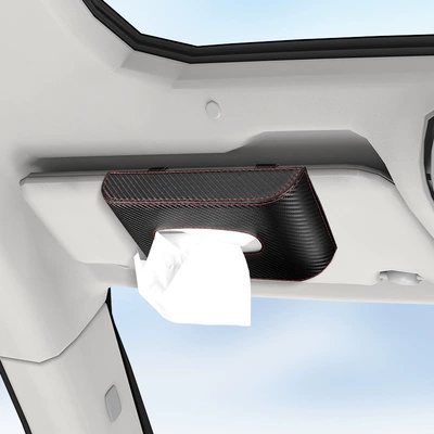 Car-mounted tissue box, high-end car armrest box tissue dispenser, car dining tissue box, carbon fiber pattern car interior accessory (Car tissue box/set) - wall-mounted-model-black
